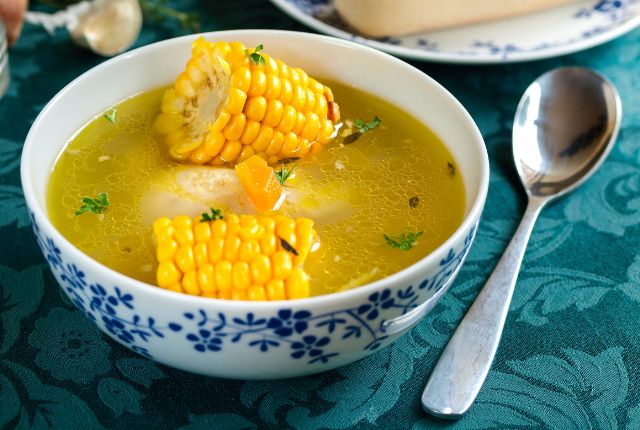 sweet corn soup in bowl.