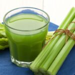 celery juice in glass.