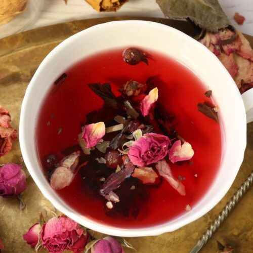 rose tea in white color cup.