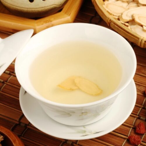 Korean ginseng tea or Insam Cha in white color cup.