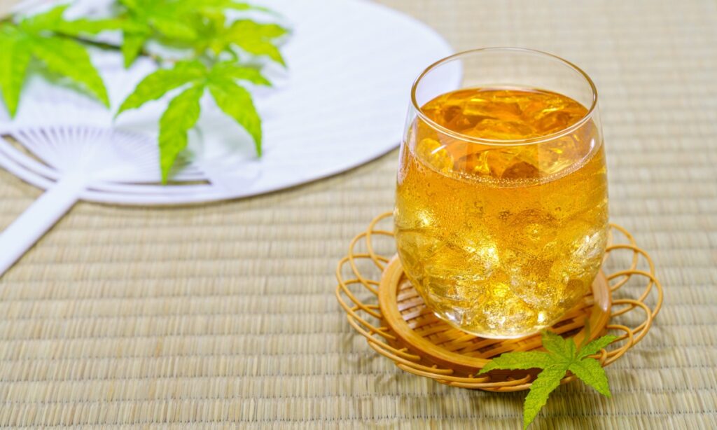 korean barley tea or boricha in glass.