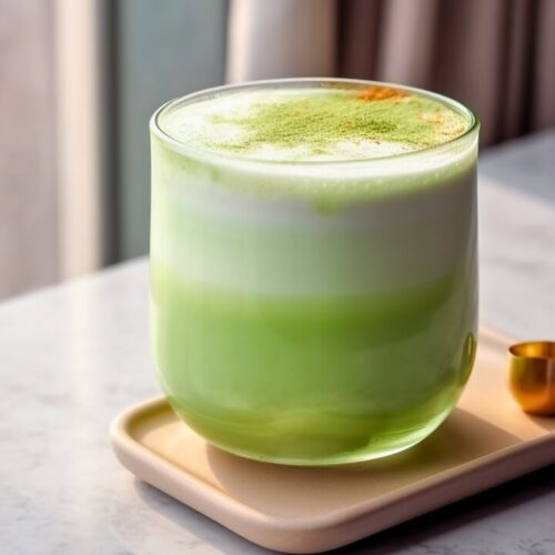 A glass of Pandan Latte drink